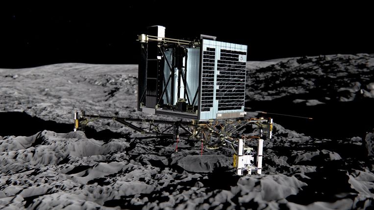 Artist impression van de landing van Rosetta. Beeld ANP
