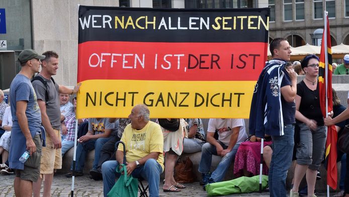 Een protest van Pegida maandag tegen de komst van asielzoekers.