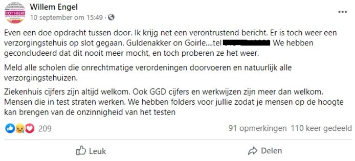 De oproep van Willem Engel om te bellen naar de Guldenakker