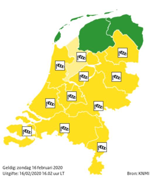 Het KNMI heeft voor het grootste deel van Nederland code geel afgekondigd.