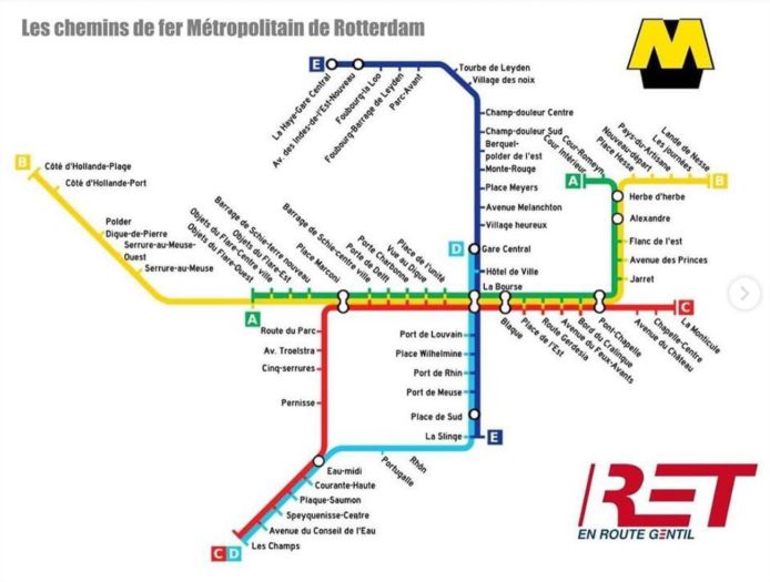 metro kaart rotterdam Beurs of La Bourse? Creatieveling vertaalt Rotterdamse metrokaart 