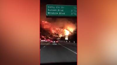 Enorme brand naast snelweg Los Angeles