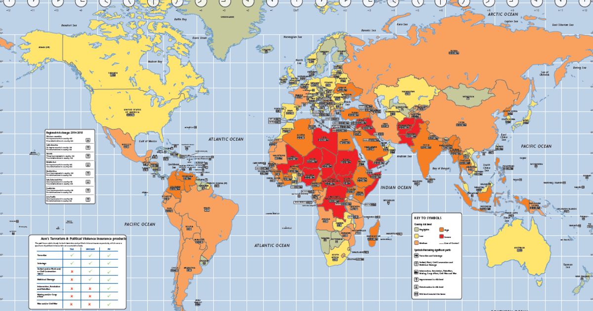 Deze kaart toont risico op aanslagen in heel de wereld ...