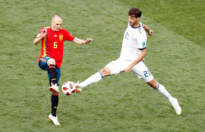 Andrés Iniesta in zijn laatste interland, vandaag tegen Rusland.