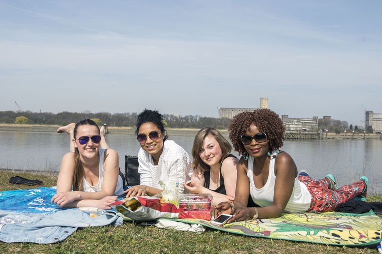 Studenten zonnen op strand van Sint-Anneke | Antwerpen ...