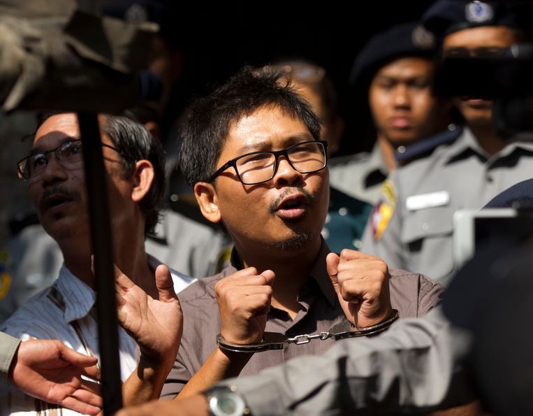 Wa Lone, een van de twee Reuters-journalisten die worden verdacht van het schenden van de staatsveiligheid in Burma. Beeld AP