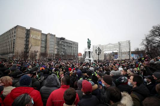 De demonstratie is op het Poesjkinplein in Moskou.