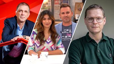 Luuk Ikink, zijn vrouw Simone Wijnands en hoogleraar Peter Boelhouwer in De Ochtend Show to go