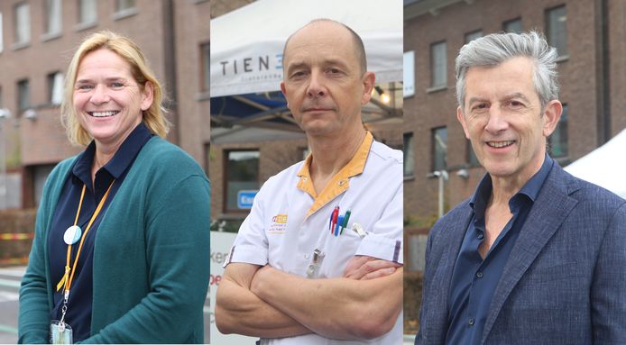 Diensthoofd veiligheid en bewaking Ann, hoofdverpleegkundige intensieve zorgen Geert, en algemeen directeur Hans.