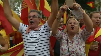 Demonstraties in Barcelona tegen onafhankelijkheidsreferendum Catalonië