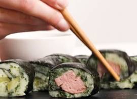 Zin in een modern stamppotje? Maak deze sushirol met boerenkool en rookworst
