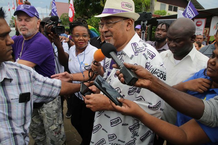 Desi Bouterse, de voorzitter van de NDP-partij,