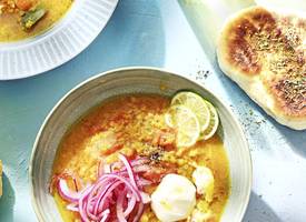 Linzen met rode ui en Griekse yoghurt