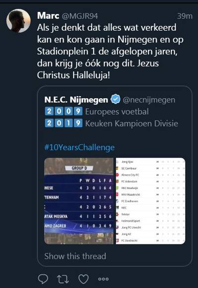 NEC doet mee aan ‘10 years challenge’, maar verwijdert tweet: van UEFA Cup naar eerste divisie