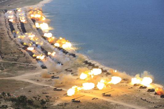 Een ongedateerde en mogelijk gefotoshopte propagandafoto van het Noord-Koreaanse persagentschap.