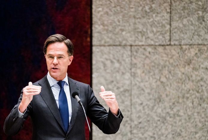 Premier Rutte tijdens het coronadebat.