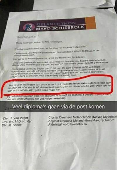 ‘Hoofddoekverbod tijdens diploma-uitreiking berust op misverstand’