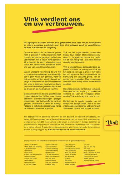 Uitgever ondertekent advertentie met steunbetuiging aan Vink in eigen krant: 'Redactie is onafhankelijk’