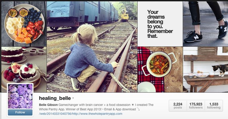 Profiel Belle Gibson Beeld Instagram