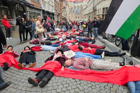 Pro-Palestijns protest bij start van academiejaar aan KUL.  ©Evert Wouters