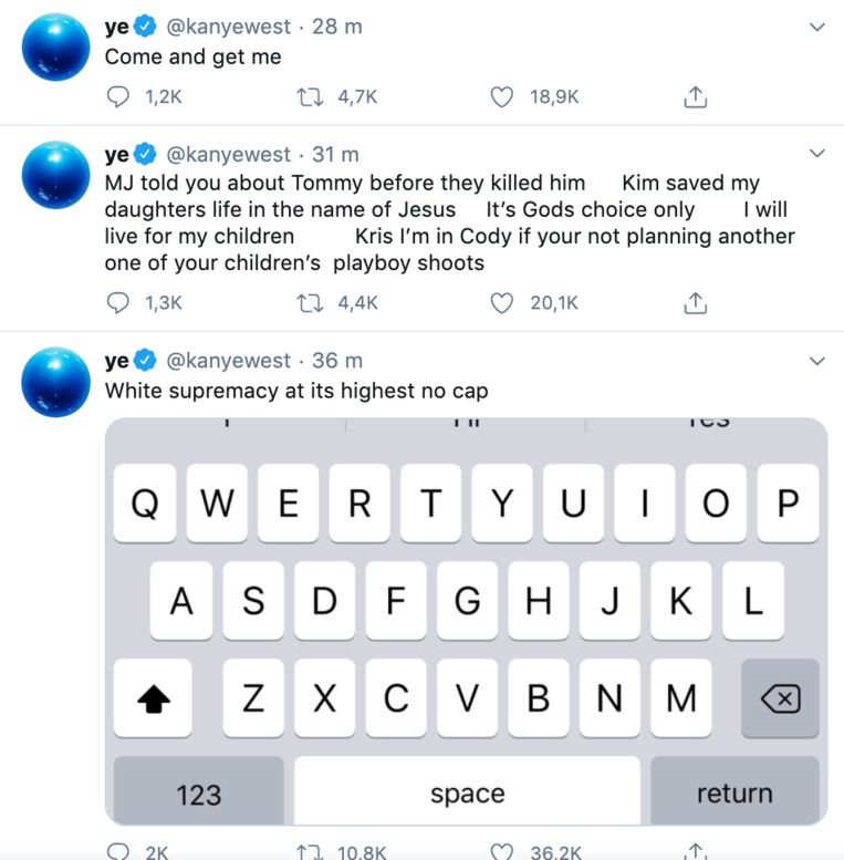 Kanye West zette dinsdagnacht opnieuw een reeks vreemde tweets online.