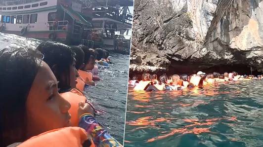 85 toeristen klampen zich aan elkaar vast, terwijl ze wachten op redding