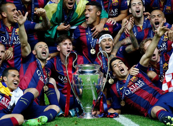 I giocatori dell'FC Barcelona hanno vinto la finale di Champions League contro la Juventus il 6 giugno 2015 a Berlino.