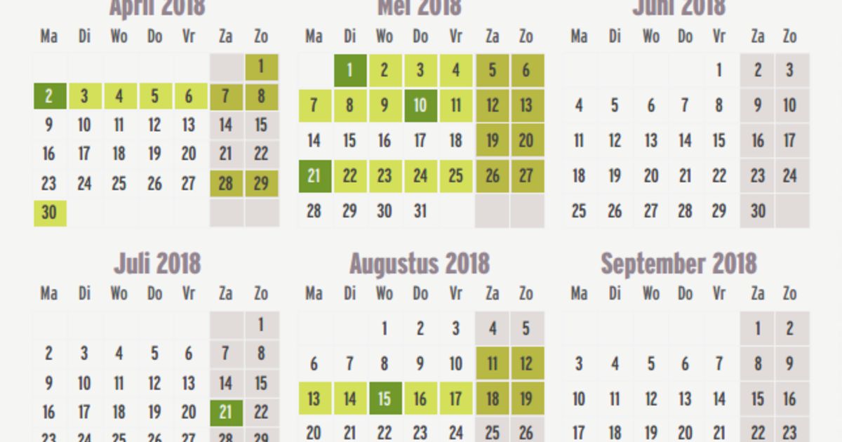 Kalender 2018 Jaarkalender En Maandkalender 2018 Met Weeknummers En Feestdagen