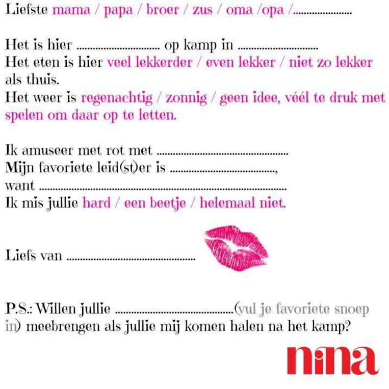 Om af te drukken: NINA's briefpapier voor luie kinderen op zomerkamp